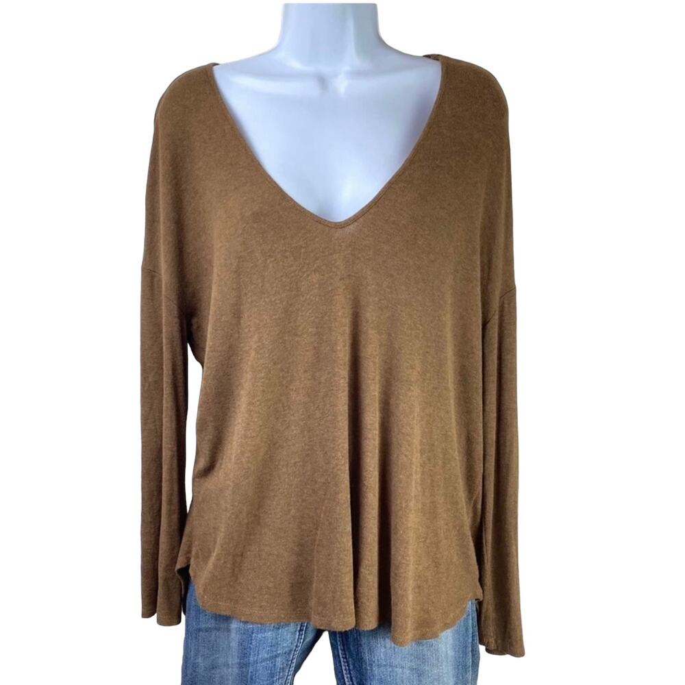 Anthropologie Bordeaux Oversized Knit V Neck Top S